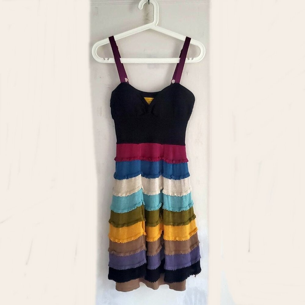 Women's CATHERINE MALANDRINO Strappy Tiered Layered Short Dress Black Sz S EUC